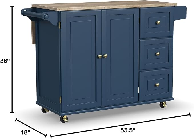 Homestyles Mobile Kitchen Island Cart with Wood Top and Dropleaf Breakfast Bar, Blue - Image 9