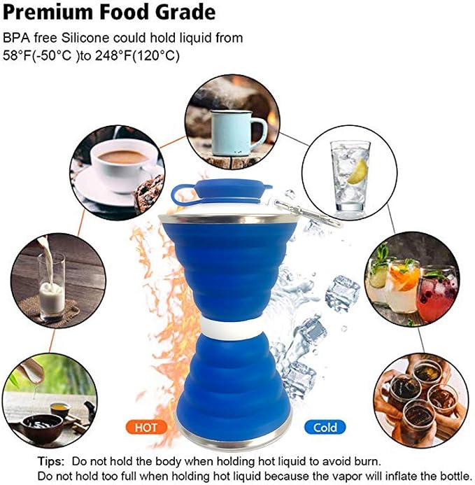 Collapsible Water Bottle, Camping Cup With Carabiner, Reuseable Silicone Foldable Leak Proof Portable Sports Travel Water Bottles For Outdoor, Travel Gym Hiking, BPA Free, Cycling Cups with Carabiner - Image 4