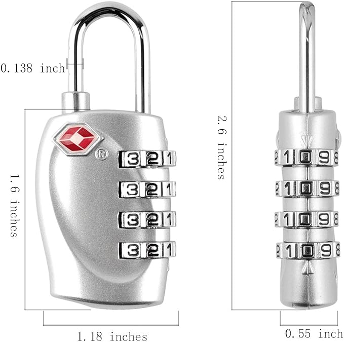 4 Dial Digit TSA Approved Travel Luggage Locks Combination for Suitcases (Silver-4pack) - Image 5