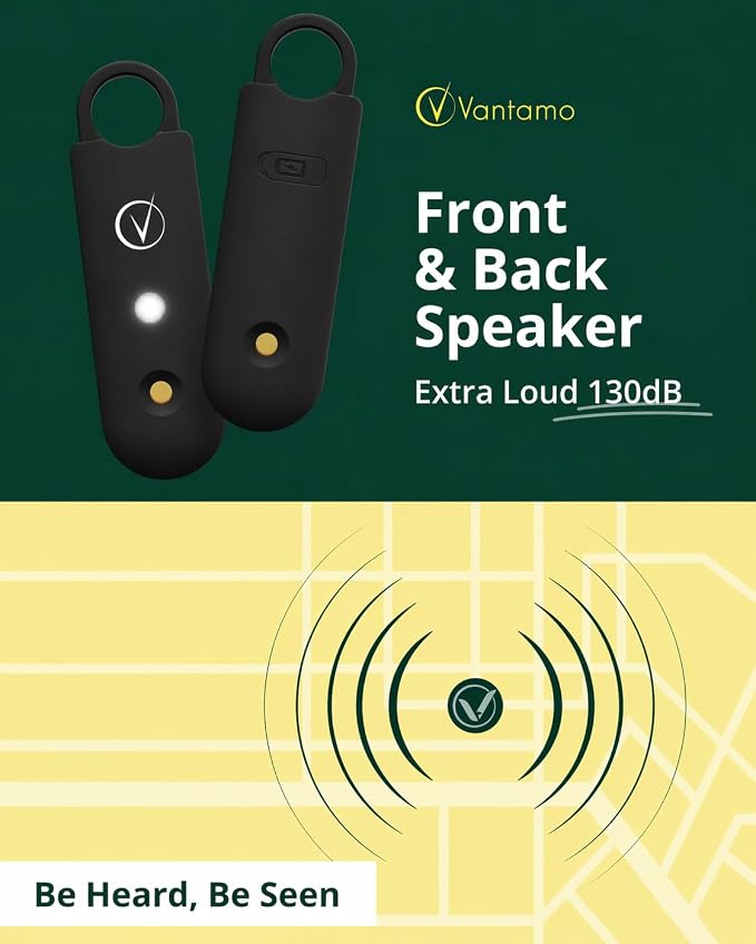Vantamo Personal Alarm for Self Defense with Low Battery Notice, Strobe Light & Extra Loud 130 dB Double Speakers Safety Keychain Set for Women, Rechargeable Panic Button for Womens Self Defense - Image 3