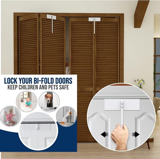 Adjustable Metal Bi-fold Door Lock, Keep Safety, White, 1 Pack | Bifold Door Lock Kit for 0.6-2 Inch Thick Doors, Protection Child and Pet Proof Bi-fold Door Lock for Closet Cabinet Pantry - Image 9