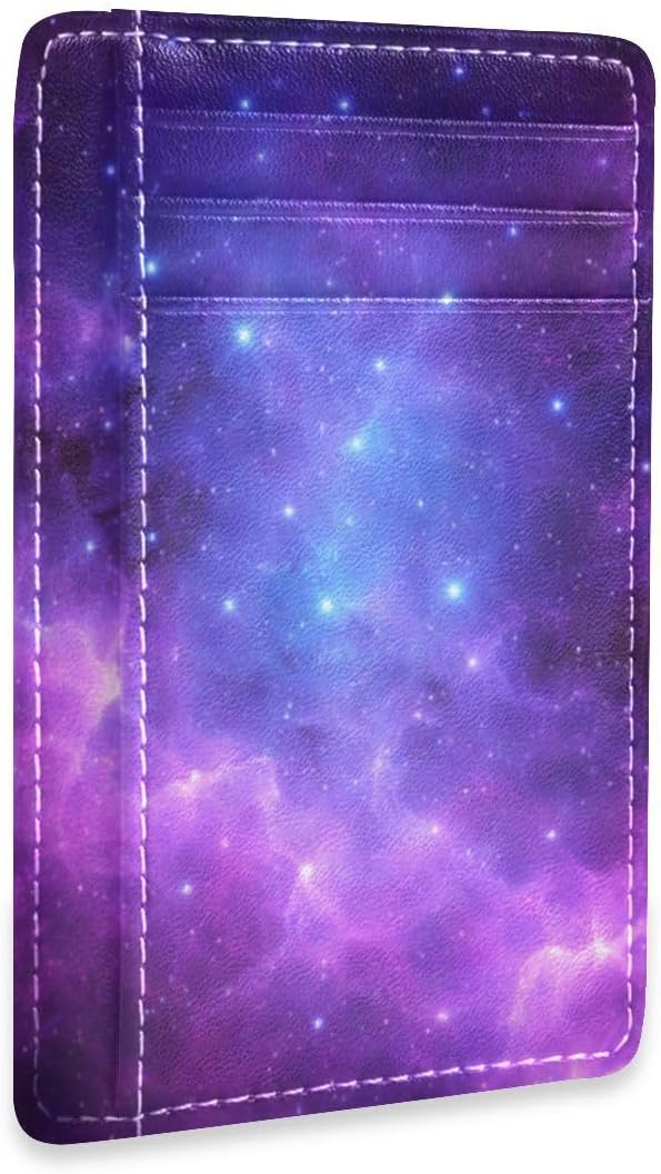 Front Pocket Minimalist Leather Slim Wallet Credit Card Holder Universe Galaxy Nebula Space for Men & Women by Unknown