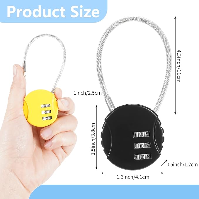 8 Pack 3 Digit Combination Cable Padlock,Multi Color | Resettable for Gym Locker Luggage Backpack, Waterproof Outdoor Security, Small Combo Lock for Travel School Storage - Image 2