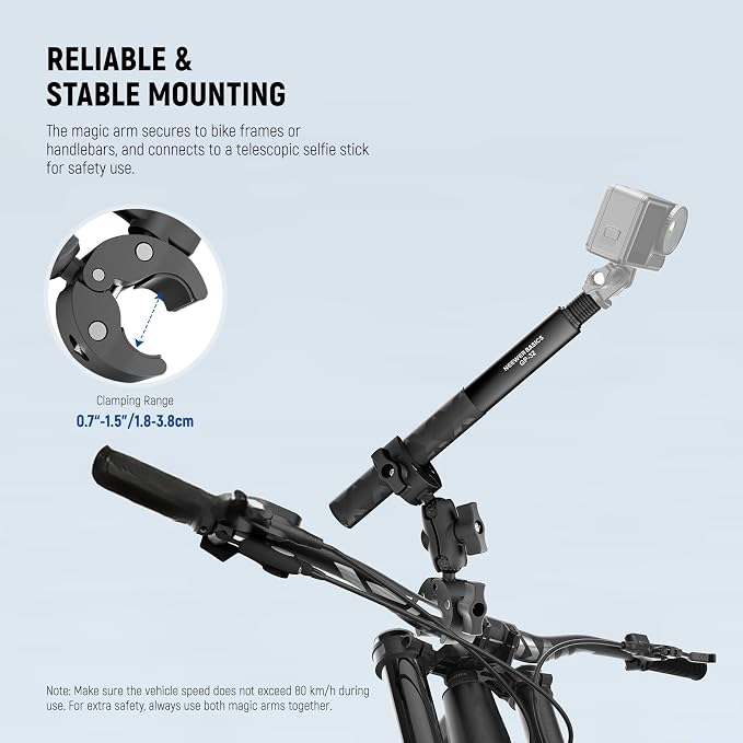NEEWER Basics Motorcycle Bike Mount Accessories Kit, Invisible Selfie Stick | Bicycle Handlebar Clamp Holder, Compatible with Insta360 DJI OSMO 360 Pocket 3 Action Cameras, for POV Video Recording, GP-32 - Image 5