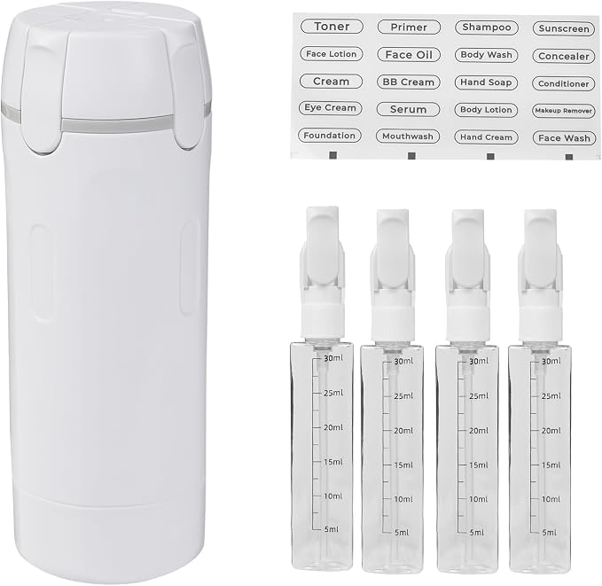 4 in 1 Travel Dispenser Bottle Refillable Leak Proof and Portable for Shampoo, Conditioner, Shower Gel & Toiletries Perfect for Vacation, Camping & Gym. (White) - Image 2