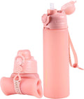 TakeToday Collapsible Water Bottles 21oz (600mL), Foldable Platinum Silicone Travel Water Bottle with Straw & Carry Strap, Leak-Resistant Screw Lid, Wide Mouth, BPA-Free for Hiking, Camping, Travel by TAKETODAY