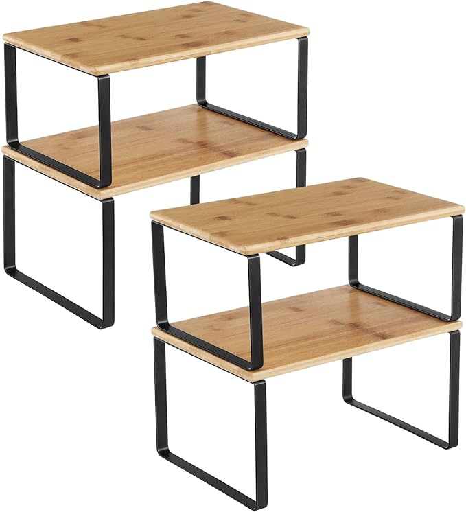 SONGMICS Cabinet Organizer Shelf, Set of 4 Spice Rack, Kitchen Storage | Kitchen Storage, Spice Rack, Steel and Bamboo, Light Bamboo and Matte Black, BYSTRO Collection UKCS10NB by Unknown