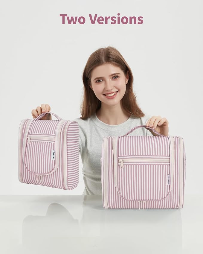 Narwey Small Striped Hanging Travel Toiletry Bag for Women, Travel Bag for Toiletries, Makeup Bag Organizer Cosmetic Bags Make Up Bags for Women (Dusty Rose Stripe) - Image 8