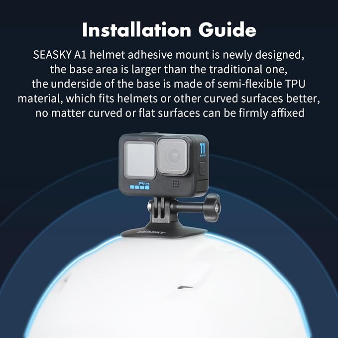 SEASKY 2Pack A1 Flexible Adhesive Helmet Mount use Genuine 3M Adhesive | For GoPro Hero13/12/11/10/9 Max DJI Action 6/5/4/3 Insta360 X5 X4 X3 Ace Pro 2 Sports Camera Accessories Flat Curved Surfaces - Image 2