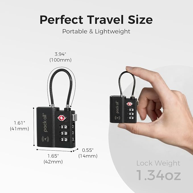 pack all Anti-Lost Tracking Luggage Lock, Smart TSA-Approved Cable Lock | Compatible Only with iOS, USB-C Rechargeable, Resettable 3-Digit Code, Clear Number Dials, Flexible Cable, 1 Pack - Image 7