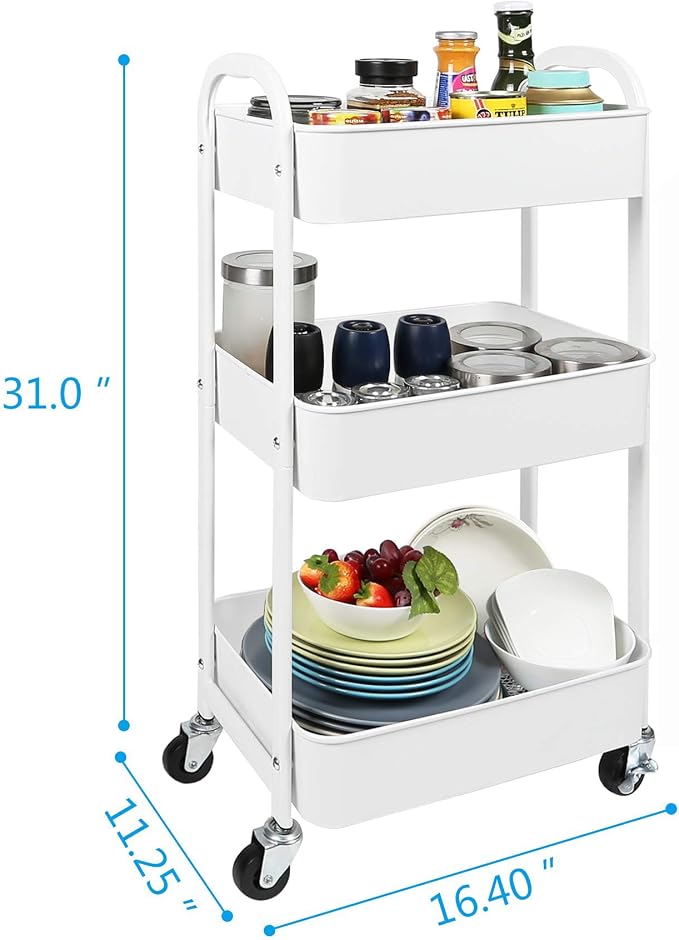 MAX Houser 3-Tier Rolling Utility Cart with Caster Wheels,Easy Assembly, for Kitchen, Bathroom (White) (Pack of 3) - Image 3