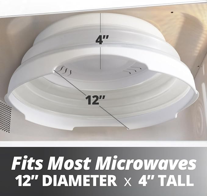 HOVER COVER Magnetic Microwave Splatter Cover - 12-Inch Collapsible - White | High Power, Stronger Magnetic Grip, BPA-Free Lid, Vented Plate Guard with Steam Vents, Dishwasher Safe, Space-Saving Storage - Image 2