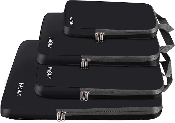 BAGAIL 4 Set/6 Set/8 Set Compression Packing Cubes Travel Accessories Expandable Packing Organizers (Cloth Pattern, 4-Black) by BAGAIL