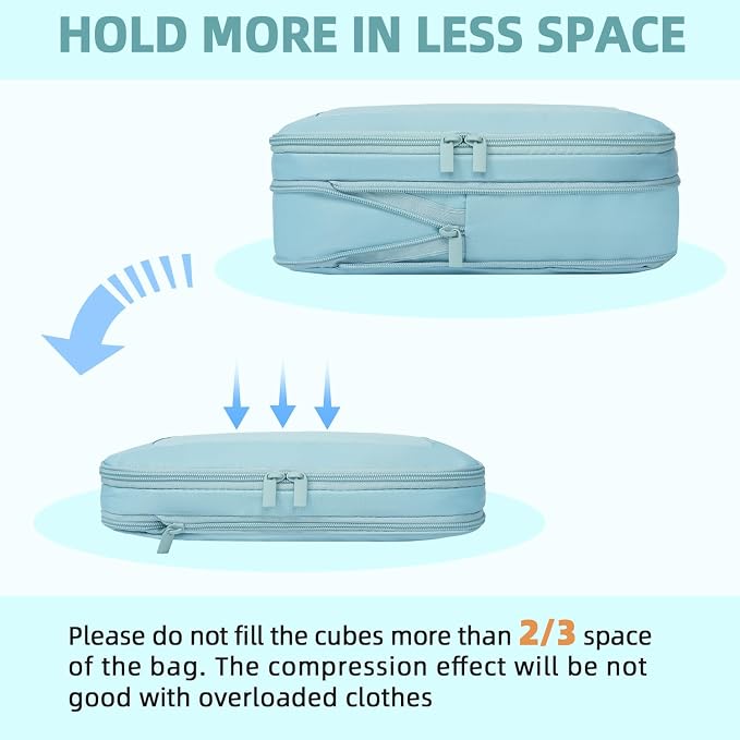 BAGAIL 4 Set/6 Set/8 Set Compression Packing Cubes Travel Accessories Expandable Packing Organizers (Square Mesh, 06-Dusty Blue) - Image 5