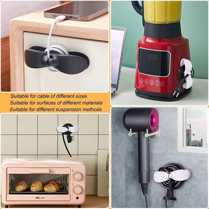 SisBroo Cord Organizer for Appliances, 4PCS Kitchen Appliance Cord Winder Cable Organizer, Cord Holder Cord Wrapper for Appliances Stick on Pressure Cooker, Mixer, Blender, Coffee Maker, Air Fryer - Image 7
