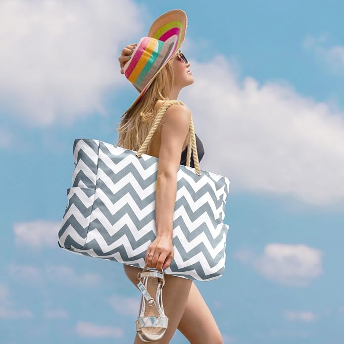 Becokan Beach Bags for Women Large Waterproof Beach Tote Bag Zipper Beach Bags Waterproof Sandproof Swim Pool Bag Large Tote - Image 2
