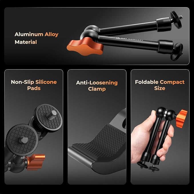 K&F CONCEPT 9.8" Magic Arm Clamp with Phone Holder | 360° Ball Heads Camera Arm Mount for Phone/LED Lights/Monitor/Flash/Microphone/DSLR Camera, MS32 - Image 2