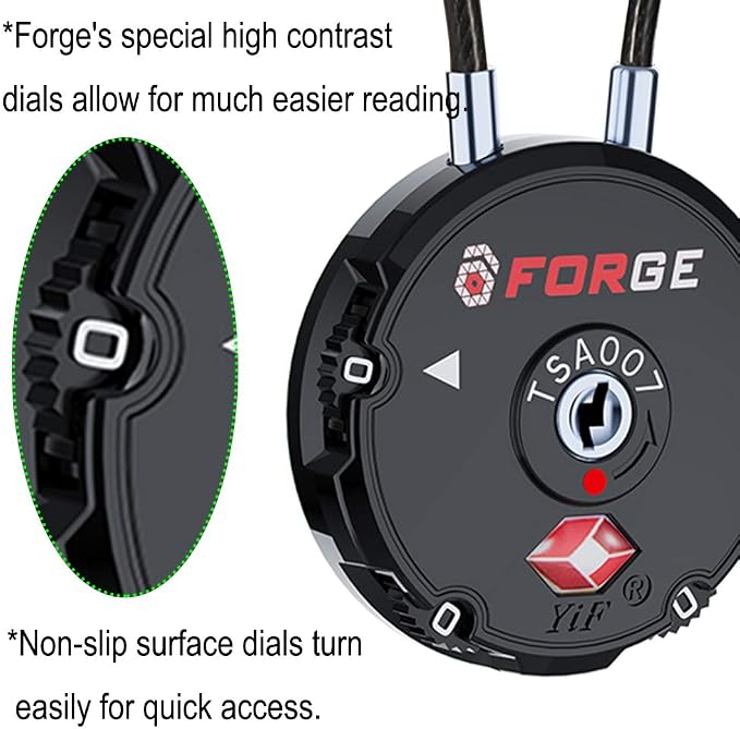 Forge Quality TSA Approved Luggage Locks for Travel Accessories, Suitcase, Pelican case, Ammo Boxes, Set Your own Combination, Zinc Alloy Body-Cable Black 2 Locks - Image 4