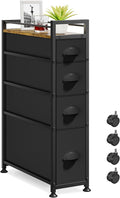 LASZOLA Narrow Cabinet Slim Storage Cart for Bathroom Small Space, Black | 4 Tiers Skinny Rolling Organizer Shelf with Sturdy Fabric Drawers, Lightweight Mobile on Wheels, Between Washer and Dryer by LASZOLA