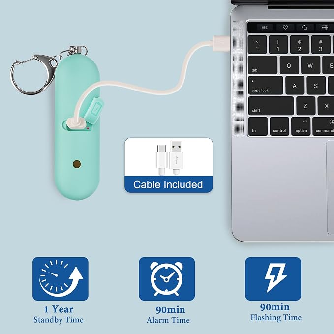 Personal Safety Alarm - Waterproof Rechargeable Security Alarm - 140dB Extra Loud Siren & Strobe Light - Self Defense Keychain - Gift for Women, Teenagers, College Girls, Seniors (Aqua) - Image 5