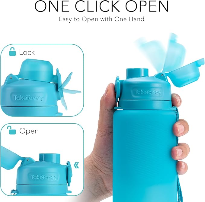 TakeToday Collapsible Water Bottles 32oz, Foldable Travel Water Bottle, BPA Free, Silicone Water Bottle Leakproof for Hiking, International Travel, Outdoors - Image 5