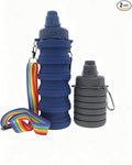 Silicone Collapsible Travel Water Bottles 17.6oz Dark Gray And Dark Blue | Foldable Reusable Leakproof,With Mountaineering Buckle And Adjusting Rope For Sports Camping Hiking Cycling Yoga by YCTMALL