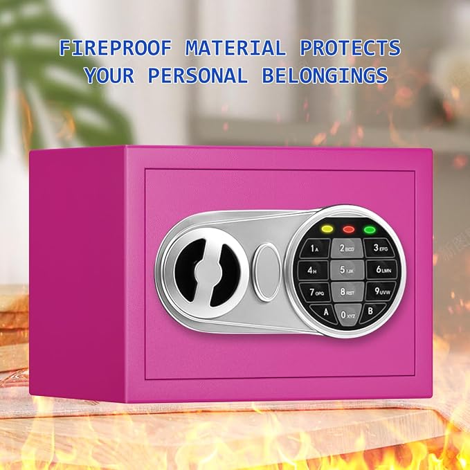 Pink Safe Box with Sensor Light, Electronic Digital Keypad, Steel Construction, Hidden, Small Safe for Office, Home, Hotel - Image 6