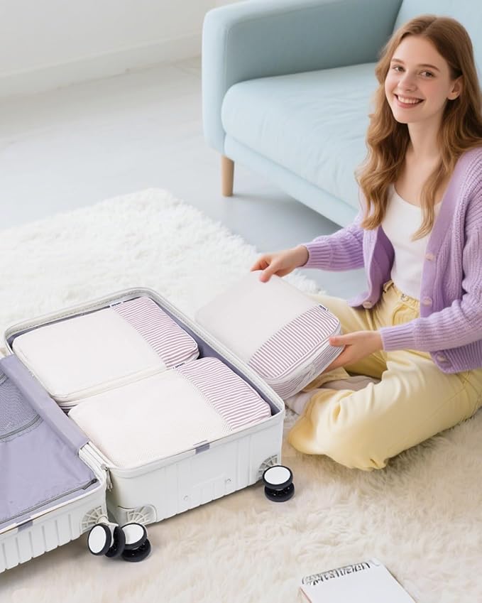 Narwey 6 Set Compression Packing Cubes for Travel Women Men, Travel Cubes for Carry On Suitcase, Durable Compression Luggage Organizer Bags - Image 6