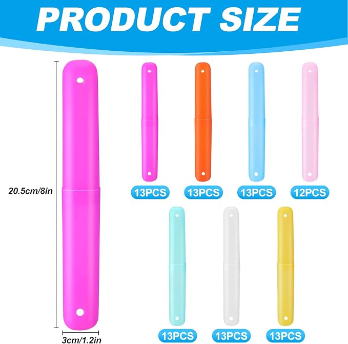 Sieral 90 Pack Travel Toothbrush Case Holder Bulk Breathable Portable Toothbrush Storage 7 Assorted Color Plastic Toothbrush Container for Home Outdoor Traveling Trip Camping, 8 x 1.2 Inch - Image 2