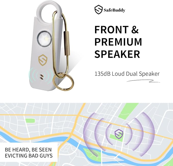 Personal Alarm for Women, Men, Kids, Elderly, Self Defense - Designed by Women 140DB Extra Speakers Alarm with Strobe Light, Rechargeable, Safety Alarms and Premium Keychain (Pure White) - Image 5