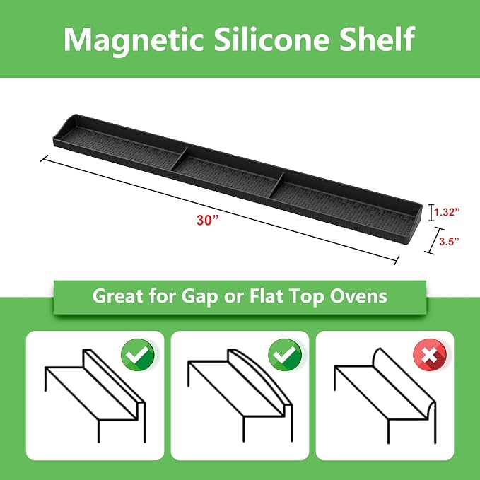 Stove Top Shelf 30 Inch - Silicone Material Magnetic Shelf for Stove -Black | 3 Functional Partitions,Heat Resistant Kitchen Spice Rack Organizer - Image 2