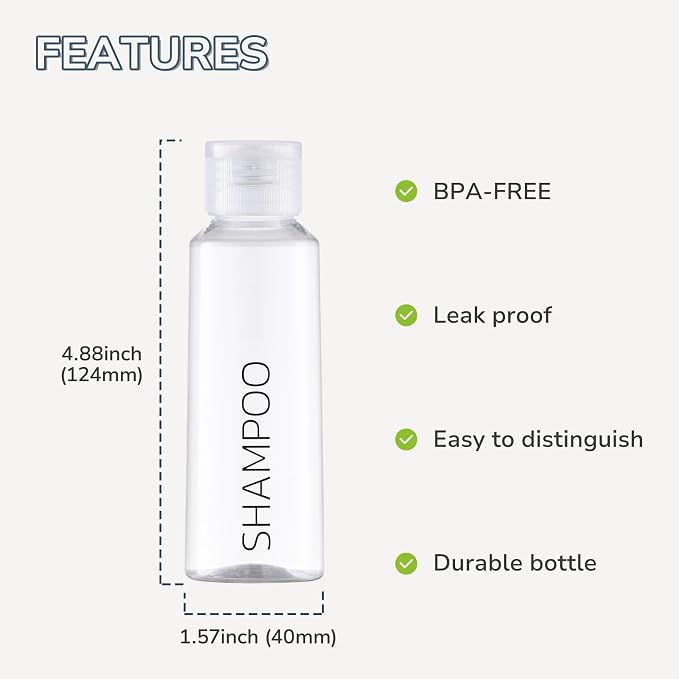 LISAPACK 3.4 oz Travel Containers for Toiletries, 6pcs Shampoo Bottles Kit | 100ml hard plastic labeled clear dispenser for conditioner, lotion, empty lettering carry on sets, flip cap, leak proof, TSA - Image 3