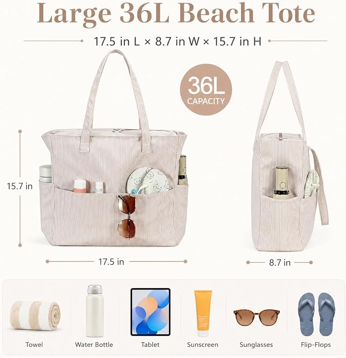 Bluboon Beach Bags for Women, Large Waterproof Tote Bag With Wet Compartment for Pool Weekender Travel Gym - Image 5