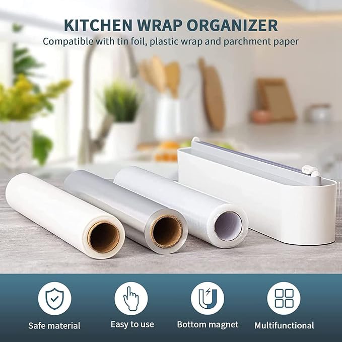 Refillable Magnetic Plastic Wrap Dispenser With Slide Cutter, Sturdy Food Cling Film Cutter, Press and Seal Wrap, 12" x 328' Roll BPA Free - Image 5
