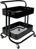 2 Tier Rolling Utility Cart with Wheels All-Metal Short Pantry Cart Under Desk Storage Trolley with Handle, Small Rolling Storage Shelf for Small Space Kitchen Laundry Room Bathroom, Black by Ufriandz