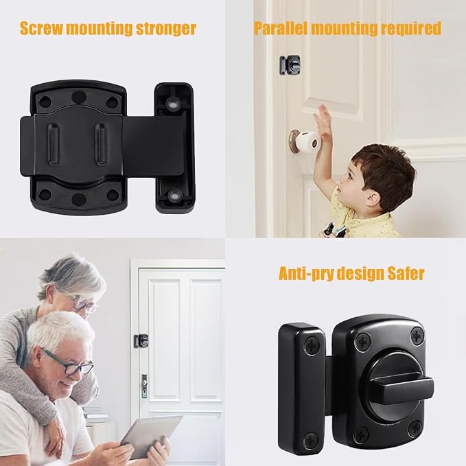 French Door Reinforcement Lock Latch Anti-Pick Night Lock | Inner door safety locks from inside zinc alloy,180 degree rotation lock hatch suitable for bathroom,bedrooms,RVs,and more - Image 3