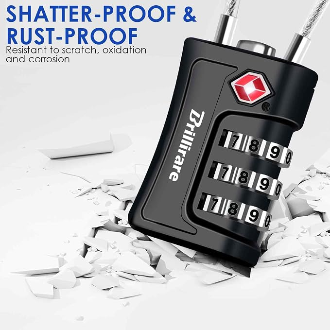 2 Pack TSA Approved Luggage Locks, Combination Travel Cable Padlock, 3-Digit Waterproof Lock, TSA Accepted Outdoor Keyless Resettable Lock for Lockers, Bags, Gym, Gate-Black - Image 5