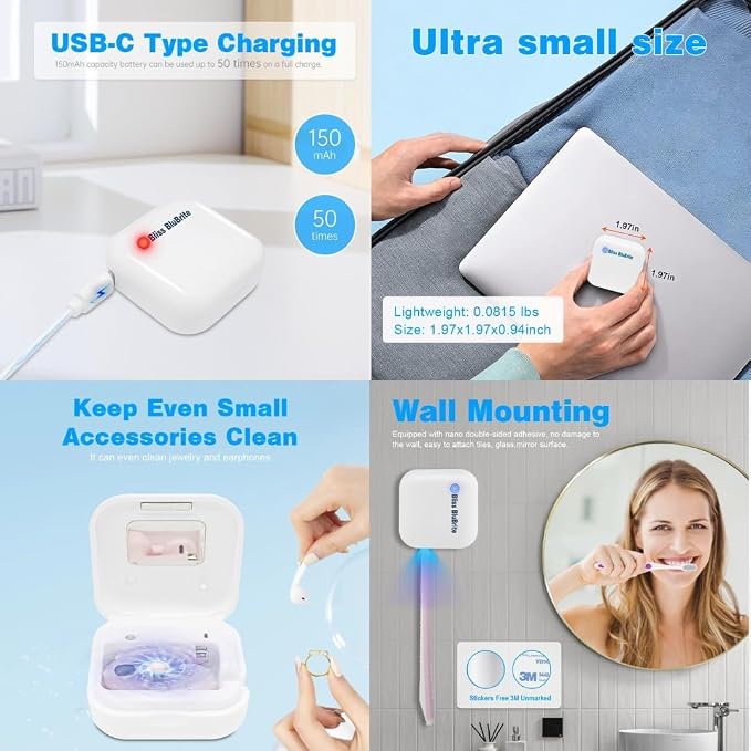 Portable UV-C Toothbrush Sanitizer and Holder – Travel Case for Manual & Electric Toothbrush Heads – UV Light Cleaning Box – USB Rechargeable – Travel-Friendly - Image 7