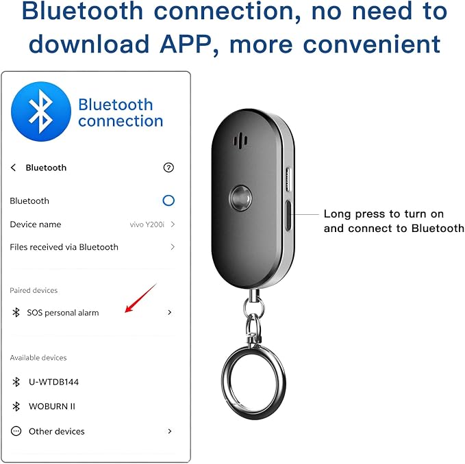 Personal Safety Alarm for Women, 130dB Rechargeable Keychain Alarm with Bluetooth SOS Alerts, Dual Speakers, Strobe Light, Low Battery Reminder, USB-C Emergency Siren for Travel (Black) - Image 5