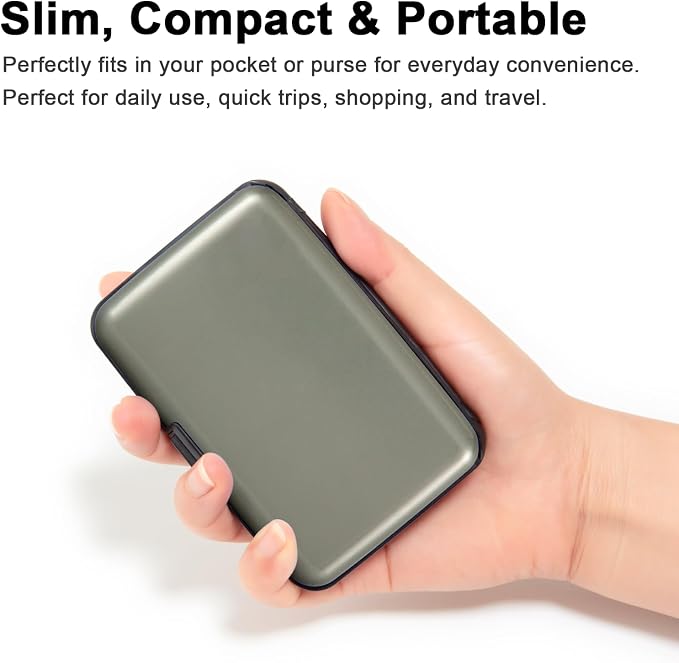 Credit Card Holder, RFID Blocking Metal Card Wallet for Women Men Slim ID Card Holders Protector Aluminum Business Hard Case (Grey) - Image 2