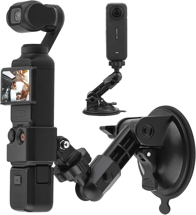 BRDRC Pocket 3 4 Suction Cup Mount, for Xtra Muse Car Windshield Window Dash Holder Kit with Expansion Adapter for Insta360 X4 X5 Go 3S for GoPro Max Hero Pocket 3 4 Action 6 5 Pro Nano Accessories by BRDRC