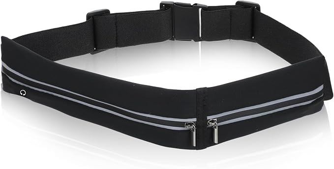 Slim Running Belt with 2 Pockets for women & Men,Runners Fanny Pack Phone Holder,Reflective Fanny Pack,Running Gear Accessories with Buckle(Black) by Unknown