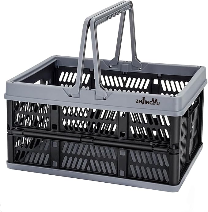 ZHJINGYU crates for storage,black plastic baskets for organizing Shopping | collapsible shopping basket,foldable crate with Handles,collapsible storage crate,car basket,for Kitchen,Bathroom,Medicine by ZHJINGYU