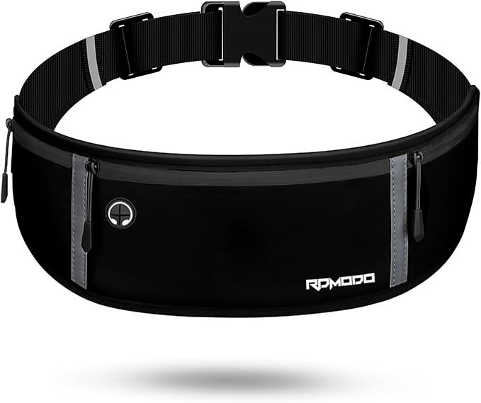 Running Belt for Men, Adjustable Fanny Pack for Women, Pure Black | Water Resistant, Plus Size & Lightweight, Phone Holder for Running Workout, Reflective Waist Belt for iPhone Pro Max Samsung - Image 7