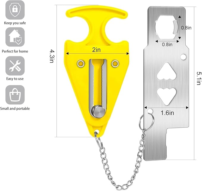 Portable Door Lock for Travel Door Lock Hotel Room Security Devices Apartment Jammer Additional Safety for Traveling Home College upgrade (Yellow combination) - Image 2