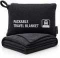 G FORCE Jersey Knit Packable Travel Blanket Black 50x47 Inch | Carry Strap, Luggage Sleeve, Airplane Travel Essentials, Compact Portable Throw by GFORCE