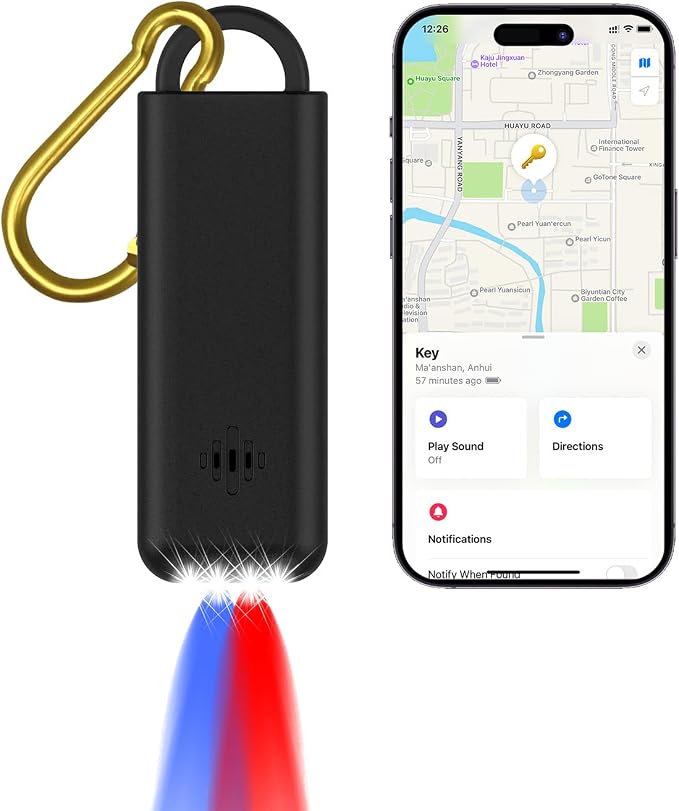 3-in-1 Personal Alarm Keychain with Apple Find My - 130dB Emergency Siren, LED Strobe Flashlight, GPS Tracker Keychain for Women, Kids, Seniors - Real-Time Location, Anti-Loss, iOS Only by PAPASAFETY