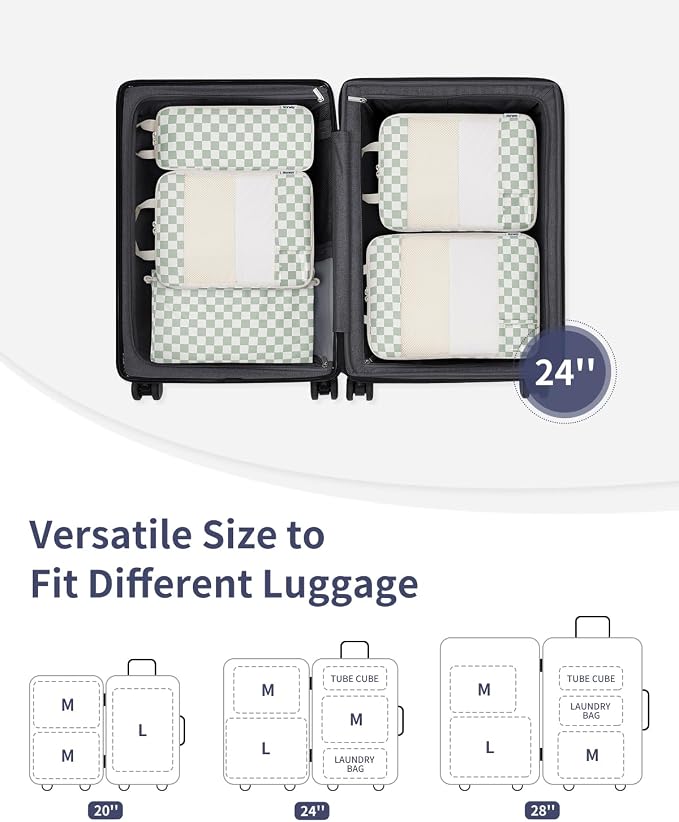 Narwey 6 Set Compression Packing Cubes for Travel Women Men, Travel Cubes for Carry On Suitcase, Durable Compression Luggage Organizer Bags - Image 5