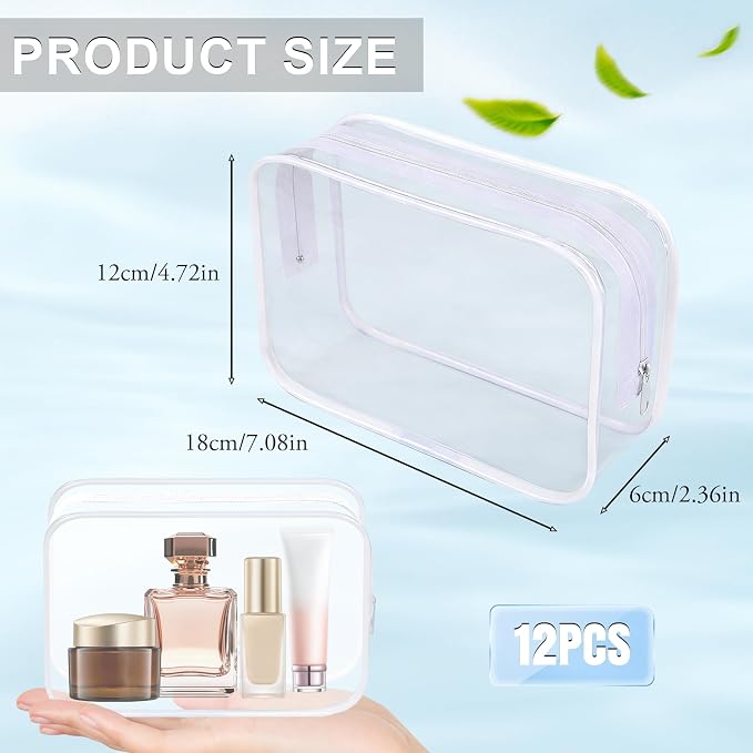 Clear Toiletry Bag, 12 Pack TSA Approved Toiletry Bag Carry on Travel Accessories Bag, Quart Size Bag for 3-1-1 Liquids Airport Airline Compliant Clear Makeup Bag with Metal Zipper (White Bags) - Image 3