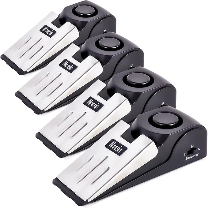 Door Stop Alarm, Door Stopper with 120DB Security Alarm, Floor Wedge Doorstop for Travel Apartment Home House (Pack of 4) by Monsin